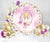 платно за декорация на кръщене с ангелче в розово и бели цветя